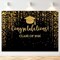 Class of 2026 Graduation Backdrop - Black and Gold Glitter Bokeh Photo Background - 7x5ft Congrats Grad Banner for Prom, Cake Table Decor, and Party Photo Booth Props